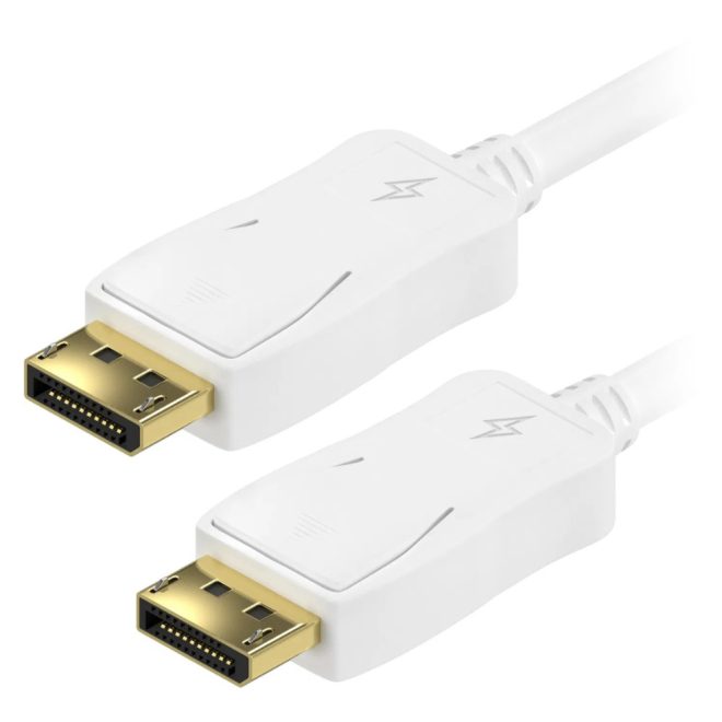 DisplayPort kábel, fehér 1,8m Apa-Apa - nagy felbontású kép- és hangátvitel, erős csatlakozók, megbízható jelminőség dokkolóhoz, monitorhoz és laptophoz, PC-hez