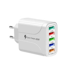   Univerzális 48W-os telefon, tablet és fényképezőgép 5db USB csatlakozós gyors töltő, fehér