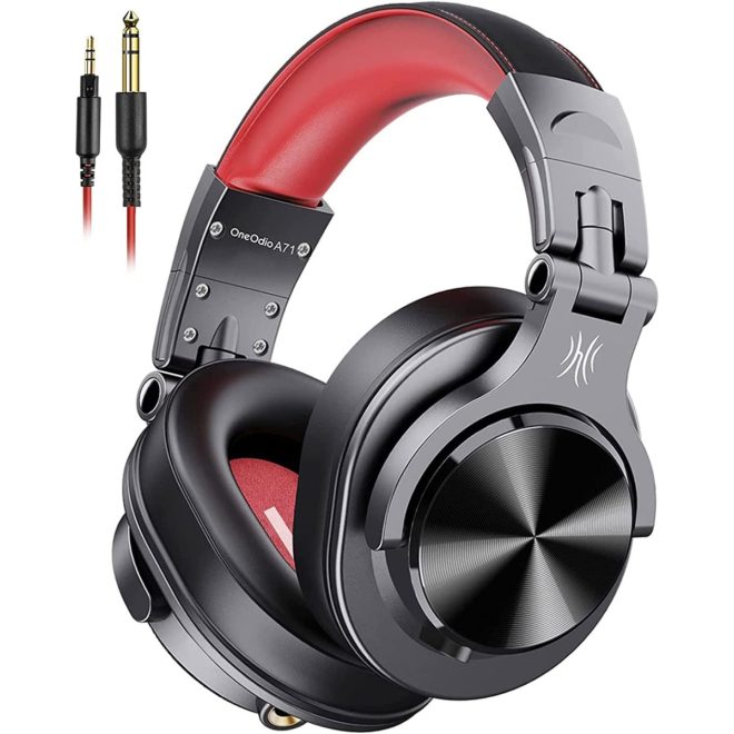 OneOdio DJ fejhallgató Fusion A71 Piros - vezetékes Hi-Res Audio hangzás, 3,5mm és 6,35mm jack csatlakozó, kényelmes memóriahabos fülpárnák, profi stúdió és zenehallgatás