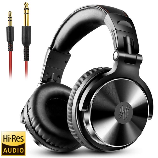 OneOdio DJ fejhallgató Pro 10 Black - vezetékes Hi-Res Audio hangzás, 3,5mm és 6,35mm jack csatlakozó, erőteljes basszus, kényelmes fülpárnák stúdióhoz és DJ használatra