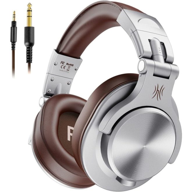 OneOdio DJ fejhallgató Fusion A71 Silver - vezetékes Hi-Res Audio hangzás, 3,5mm és 6,35mm jack csatlakozó, kényelmes memóriahabos fülpárnák, ideális DJ-knek és stúdióhoz