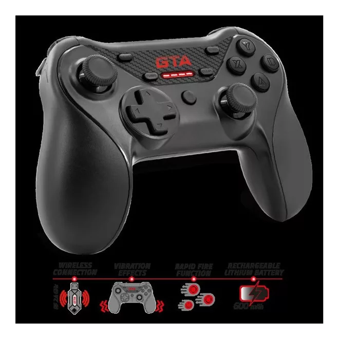Advance Gamepad Vezeték Nélküli - GTA Gamepad (USB, 12 gomb, PC és PS3 kompatibilis, fekete-piros)
