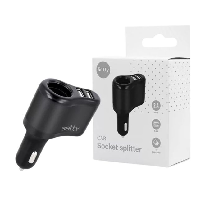 Autós 2xUSB töltő adapter 10W + szivargyújtó aljzat (Setty RGS-01) - praktikus és kompakt megoldás telefonok, navigációs eszközök és más készülékek gyors töltésére útközben