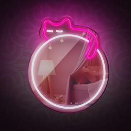   SLEEPING CAT, Alvó cicás LED-es tükör, falra akasztható , USB csatlakozóval (FMNE03)