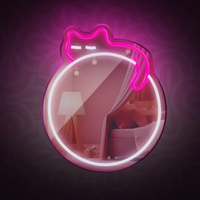 SLEEPING CAT, Alvó cicás LED-es tükör, falra akasztható , USB csatlakozóval (FMNE03)