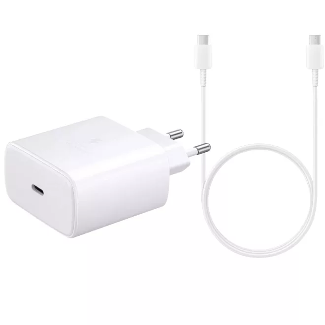 Samsung Galaxy-hoz 45W USB-C gyorstöltő (Fehér) + 1m USB-C to USB-C kábel – adapter és kábel