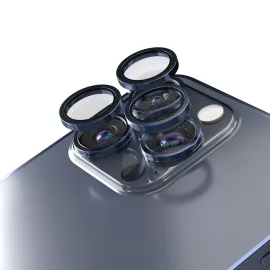   Apple iPhone 15 Pro / 15 Pro Max-hoz kamera lencse védő üveg – 3 db kék színű készlet, karc- és ütésálló védelem, pontos illeszkedés a tiszta és éles fotók megőrzéséhez