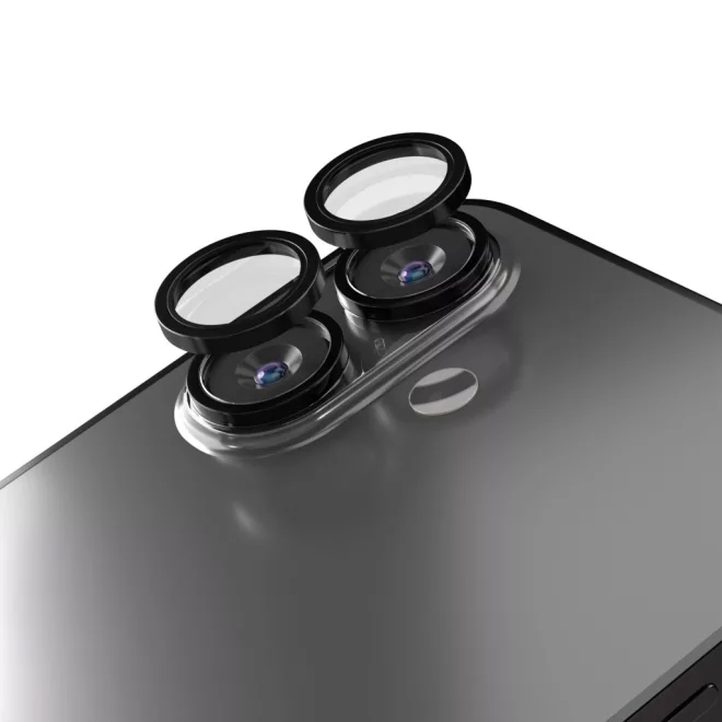 Apple iPhone 16 / 16 Plus-hoz kamera lencse védő üveg – 2 db fekete színű készlet, karc- és ütésálló védelem, pontos illeszkedés a tiszta és éles fotók megőrzéséhez