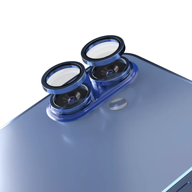 Apple iPhone 16 / 16 Plus-hoz kamera lencse védő üveg – 2 db kék színű készlet, karc- és ütésálló védelem, pontos illeszkedés a tiszta és éles fotók megőrzéséhez