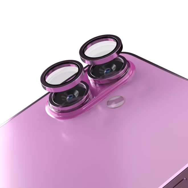 Apple iPhone 16 / 16 Plus-hoz kamera lencse védő üveg – 2 db pink színű készlet, karc- és ütésálló védelem, pontos illeszkedés a tiszta és éles fotók megőrzéséhez