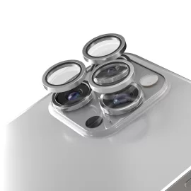   Apple iPhone 16 Pro / 16 Pro Max-hoz kamera lencse védő üveg – 3 db titanium színű készlet, karc- és ütésálló védelem, pontos illeszkedés a tiszta és éles fotók megőrzéséhez