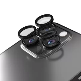   Apple iPhone 16 Pro / 16 Pro Max-hoz kamera lencse védő üveg – 3 db fekete színű készlet, karc- és ütésálló védelem, pontos illeszkedés a tiszta és éles fotók megőrzéséhez