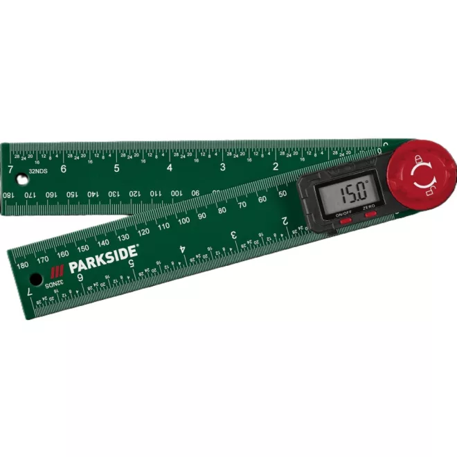 PARKSIDE® Digitális Szögmérő 0-360 fokos, műanyag - zöld, 3V-os CR2032 elemmel, mérési pontosság 0,1 fok
