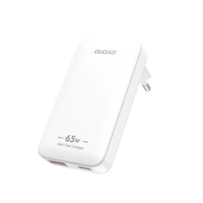Dudao A65Q 65W GaN gyorstöltő – USB-C + USB-A, ultravékony, fehér