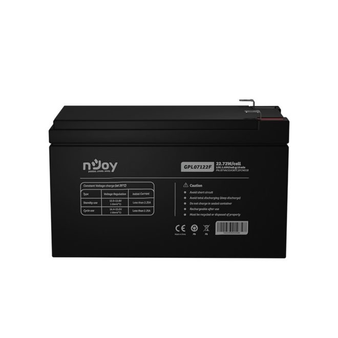 NJOY Szünetmentes akkumulátor - GPL07122F (12V/7Ah, Long-life, T2/F2, zárt, gondozás mentes, AGM)