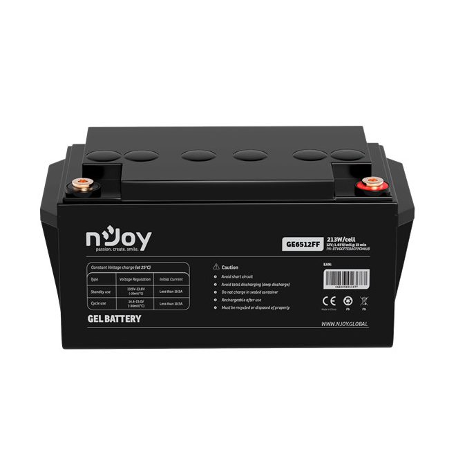 NJOY akkumulátor - GE6512FF (12V/65Ah, T6, zárt, gondozás mentes, GEL)
