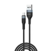 2m USB - MicroUSB cipőfűző mintás összekötő kábel, Fekete (Foneng - X51)