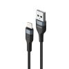 2m USB - Lightning cipőfűző mintás összekötő kábel, Fekete, 3A (Foneng - X51)