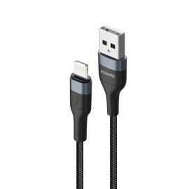   2m USB - Lightning cipőfűző mintás összekötő kábel, Fekete, 3A (Foneng - X51)