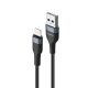2m USB - Lightning cipőfűző mintás összekötő kábel, Fekete, 3A (Foneng - X51)
