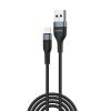 2m USB - Lightning cipőfűző mintás összekötő kábel, Fekete, 3A (Foneng - X51)