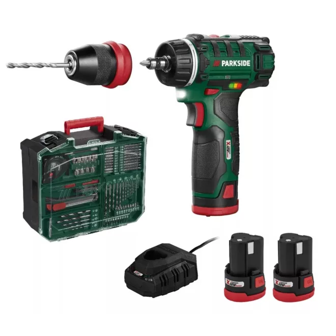 PARKSIDE® Akkus Fúrógép és Csavarbehajtó Cserélhető Tokmánnyal + 2db 12V 2Ah-ás akkuval és 1db 2,4A-es töltővel (PBSA 12 E4)