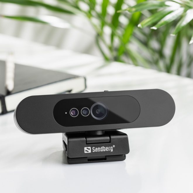 Sandberg FACE ID webkamera Monitorra, Laptopra Full HD felbontású, beépített mikrofonnal, 1,5m-es USB kábellel, támogatja az arcfelismerést Windows Hello programmal (134-40)