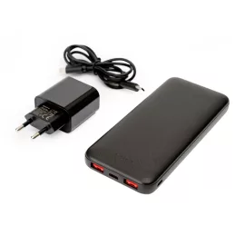  10.000mAh Power Bank + 20W USB-C töltő + 1 méter USB-C to USB-C kábel, 2xUSB és 1xUSB-C 20W PD 3.0 (Platinet PMPB10SETB)