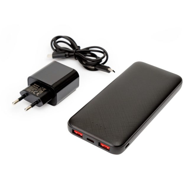 10.000mAh Power Bank + 20W USB-C töltő + 1 méter USB-C to USB-C kábel, 2xUSB és 1xUSB-C 20W PD 3.0 (Platinet PMPB10SETB)