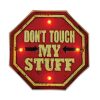 Dont Touch MY STUFF feliratos LED neon lámpa - falra akasztható dekor világítás retro fém tábla design-al, USB csatlakozóval, hangulatos és energiatakarékos kiegészítő otthonra vagy ajándékba