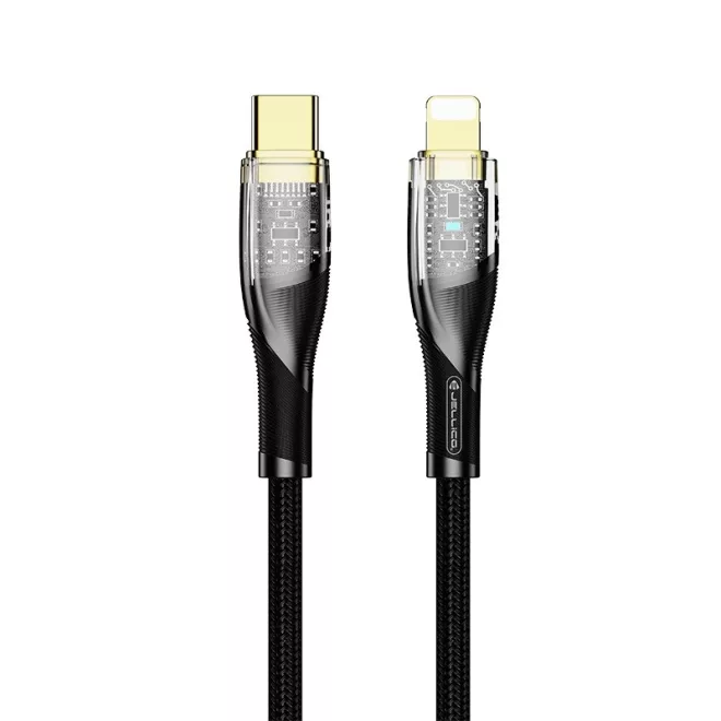Apple iPhone-hoz USB-C to Lightning PD 30W strapabíró cipőfűző mintás adat és töltőkábel 1m, fekete (JELLICO B20)