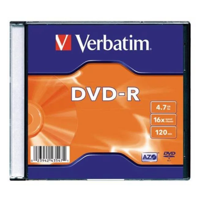 Verbatim DVD-R lemez – 4,7GB kapacitással, 120 perc videó tárolására, 16x írási sebességgel. Slim tokban, megbízható adattárolás filmekhez, zenékhez és fájlokhoz