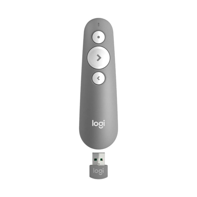 Logitech Lézer Prezenter R500S, Vezeték Nélküli, Max 20m, Plug & Play, Töltöttség Jelző, Középszürke (910-006520)