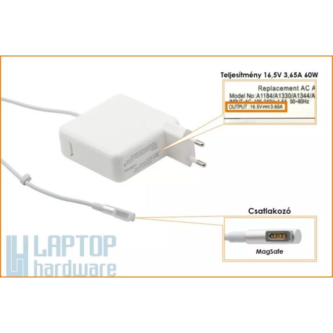 Apple MacBook Pro 13-inch MC724J/A 16,5V 3,65A 60W-os új, gyárival megegyező minőségű helyettesítő Laptop töltő