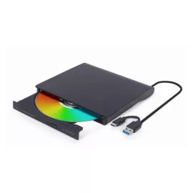  Gembird fekete USB-s Külső Hordozható DVD és CD író és olvasó, Audió zene CD-t is olvas (8xDVD írás, 24xCD írás) | DVD-USB-031