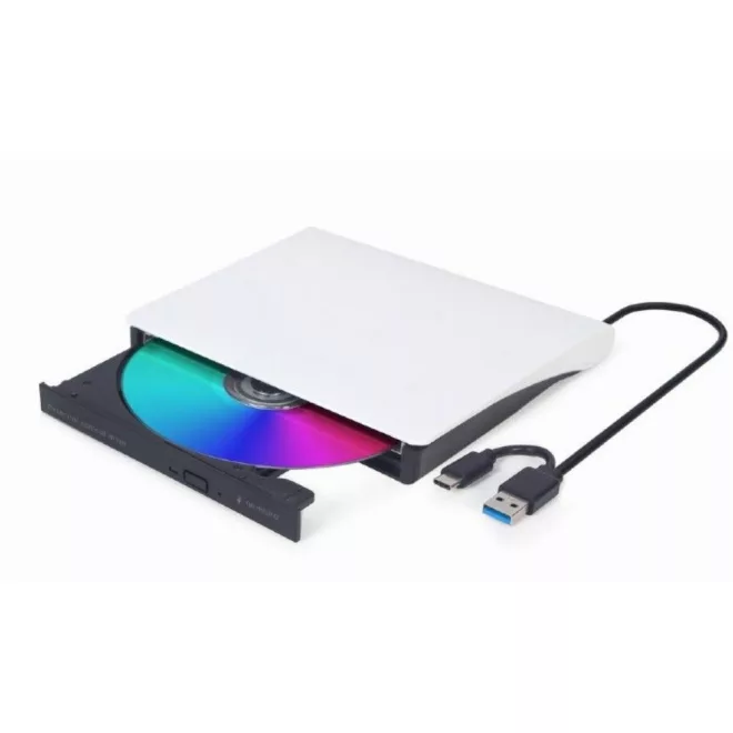 Gembird fehér USB-s Külső Hordozható DVD és CD író és olvasó, Audió zene CD-t is olvas (8xDVD írás, 24xCD írás) | DVD-USB-031-BW