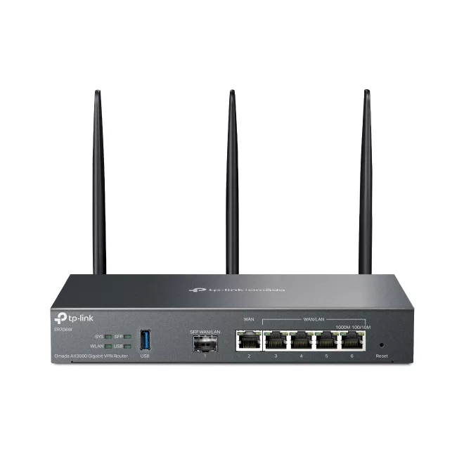 TP-Link Router WiFi AX3000 - ER706W VPN (2402Mbps 5GHz + 574Mbps 2,4GHz; 5x 1Gbps + 1Gbps SFP; 50x VPN; Omada)