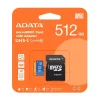 Adata 512GB microSDXC kártya + adapter, UHS-I U1 Class 10 V Olvasás: 100 Mbps Írás 25 Mbps (AUSDX512GUICL10A1-RA1)