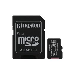   Kingston 256GB microSDXC kártya + adapter, Class10 A1 V30, Olvasás: 100  MB/s, Írás: 85 MB/s, (SDCS2/256GB)