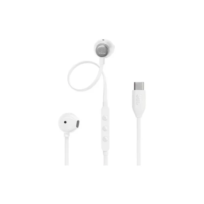 JBL Tune 305C vezetékes fülhallgató és mikrofon USB-C csatlakozóval - fehér design, tartós kialakítás, kompatibilis telefonokhoz, tabletekhez és laptopokhoz