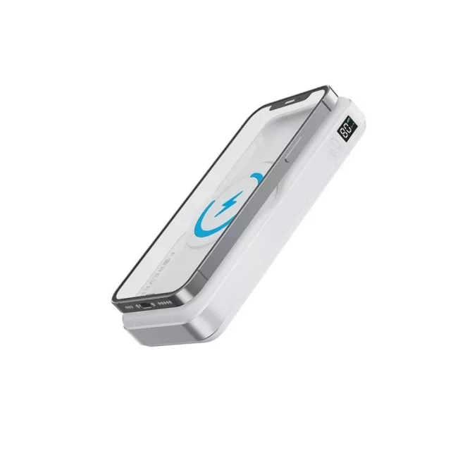 Vezeték nélküli 10.000mAh MagSafe Power Bank mágneses indukciós gyors töltővel, 3 in 1 USB-C kábellel tölthető fel, Fehér (Forever - MATB-300)