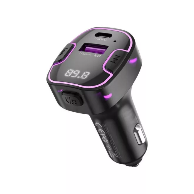 Szivargyújtós FM Transmitter Bluetooth, MP3 lejátszás USB és USB-C bemenettel (C12, BCC12)