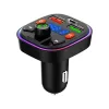 Szivargyújtós Autós FM Transmitter Bluetooth 20W USB-C és USB-A telefon gyors töltővel, Rainbow LED világítás, MP3 lejátszás, TF kártyaolvasó