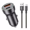 Autós USB-C PD 20W + USB QC3.0 18W töltő adapter szivargyújtó aljzat + USB-C kábel - praktikus és kompakt megoldás telefonok, navigációs eszközök és más készülékek gyors töltésére útközben (Jellico — F4)