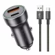 Autós USB-C PD 20W + USB QC3.0 18W töltő adapter szivargyújtó aljzat + USB-C kábel - praktikus és kompakt megoldás telefonok, navigációs eszközök és más készülékek gyors töltésére útközben (Jellico — F4)