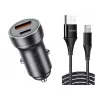 Autós USB-C PD 20W + USB QC3.0 18W töltő adapter szivargyújtó aljzat + Lightning kábel - praktikus és kompakt megoldás telefonok, navigációs eszközök és más készülékek gyors töltésére útközben (Jellico — F4)