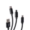 3in1 1,2m Telefon Gyors Töltő Kábel 2A Fekete, USB to USB-C MicroUSB Lightning