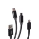 3in1 1,2m Telefon Gyors Töltő Kábel 2A Fekete, USB to USB-C MicroUSB Lightning