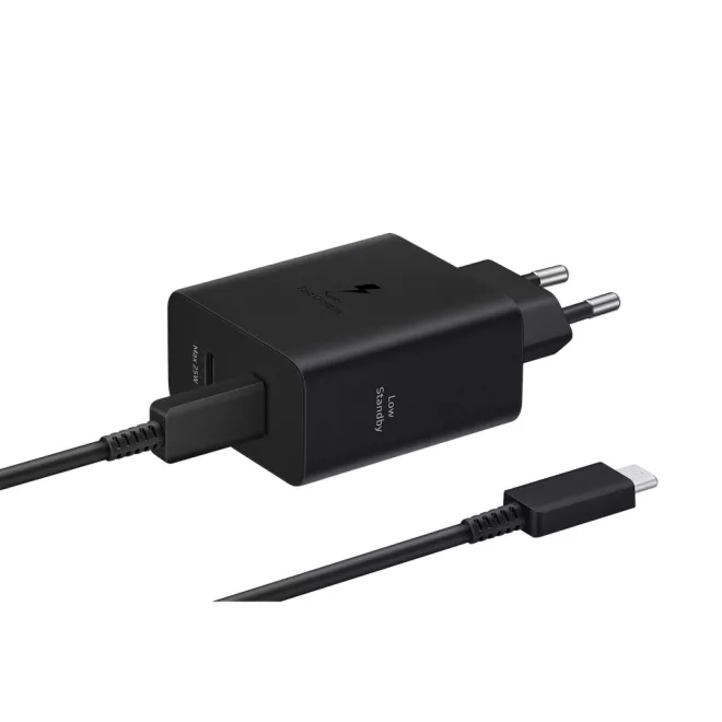 Samsung 50W Gyári Gyorstöltő 2db USB-C Fekete + 1,8m USB-C gyári töltő kábel (EP-T5020XBE)