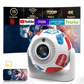   HD LED JY360 Foci Világbajnokság Videóprojektor TV Meccsnézéshez Natív 1280x720p, 160 ANSI Lumen, 4K támogatás, Android 13.0, WiFi, Bluetooth 5.0, Netflix, Disney+, Youtube, házi mozi, MAGYAR nyelvű menüvel